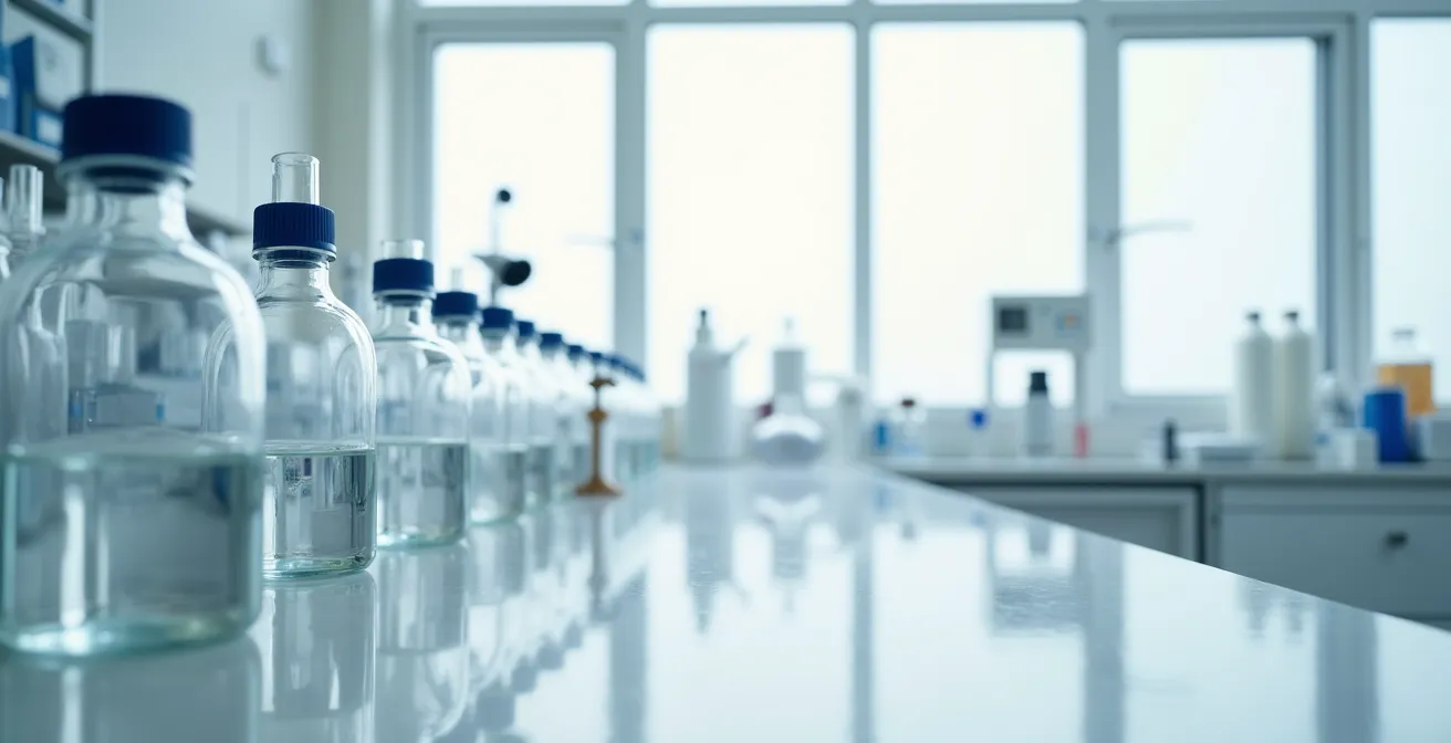 Vue environnementale d'un laboratoire professionnel de test de qualité CBD avec équipements scientifiques